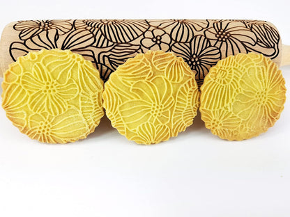 FLORAL WREATH Embossing Rolling Pin with Flowers Pattern. Dough and Clay Roller for Embossed Cookies and Pottery. Cookie and Ceramic Stamp. Backing Gifts for Women