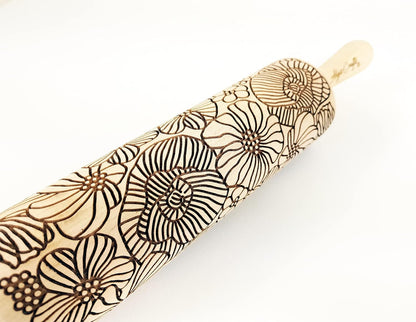 FLORAL WREATH Embossing Rolling Pin with Flowers Pattern. Dough and Clay Roller for Embossed Cookies and Pottery. Cookie and Ceramic Stamp. Backing Gifts for Women