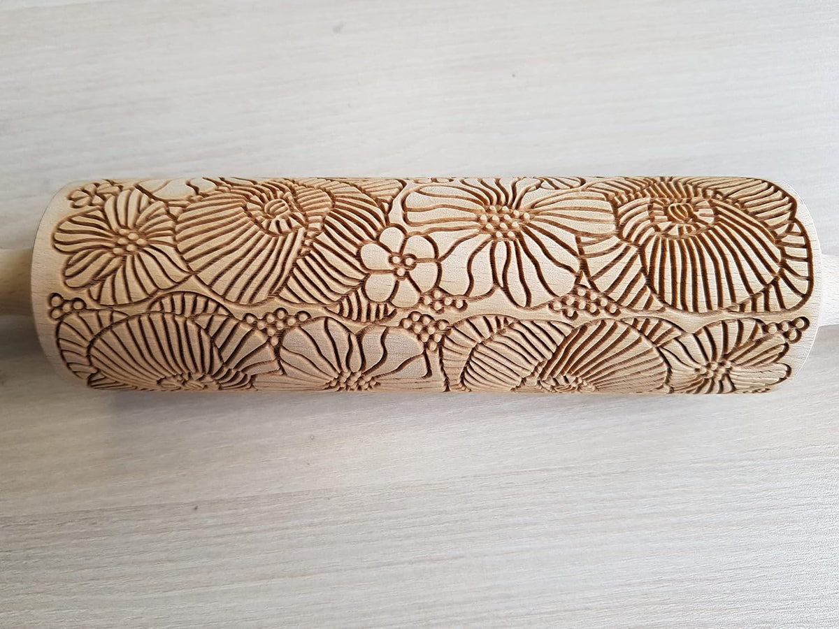 FLORAL WREATH Embossing Rolling Pin with Flowers Pattern. Dough and Clay Roller for Embossed Cookies and Pottery. Cookie and Ceramic Stamp. Backing Gifts for Women
