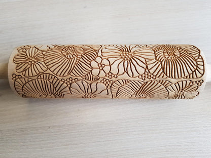 FLORAL WREATH Embossing Rolling Pin with Flowers Pattern. Dough and Clay Roller for Embossed Cookies and Pottery. Cookie and Ceramic Stamp. Backing Gifts for Women