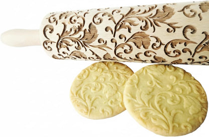 FLORAL WREATH Embossing Rolling Pin with Flowers Pattern. Dough and Clay Roller for Embossed Cookies and Pottery. Cookie and Ceramic Stamp. Backing Gifts for Women