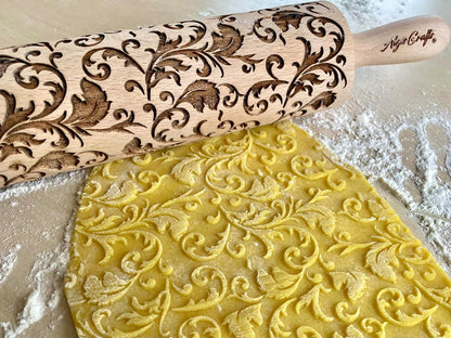 FLORAL WREATH Embossing Rolling Pin with Flowers Pattern. Dough and Clay Roller for Embossed Cookies and Pottery. Cookie and Ceramic Stamp. Backing Gifts for Women