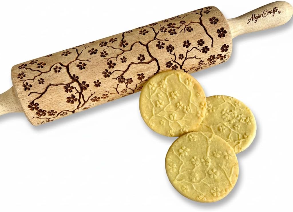 FLORAL WREATH Embossing Rolling Pin with Flowers Pattern. Dough and Clay Roller for Embossed Cookies and Pottery. Cookie and Ceramic Stamp. Backing Gifts for Women