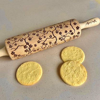 FLORAL WREATH Embossing Rolling Pin with Flowers Pattern. Dough and Clay Roller for Embossed Cookies and Pottery. Cookie and Ceramic Stamp. Backing Gifts for Women
