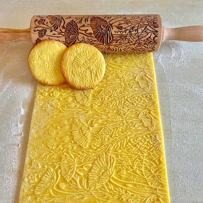 FLORAL WREATH Embossing Rolling Pin with Flowers Pattern. Dough and Clay Roller for Embossed Cookies and Pottery. Cookie and Ceramic Stamp. Backing Gifts for Women