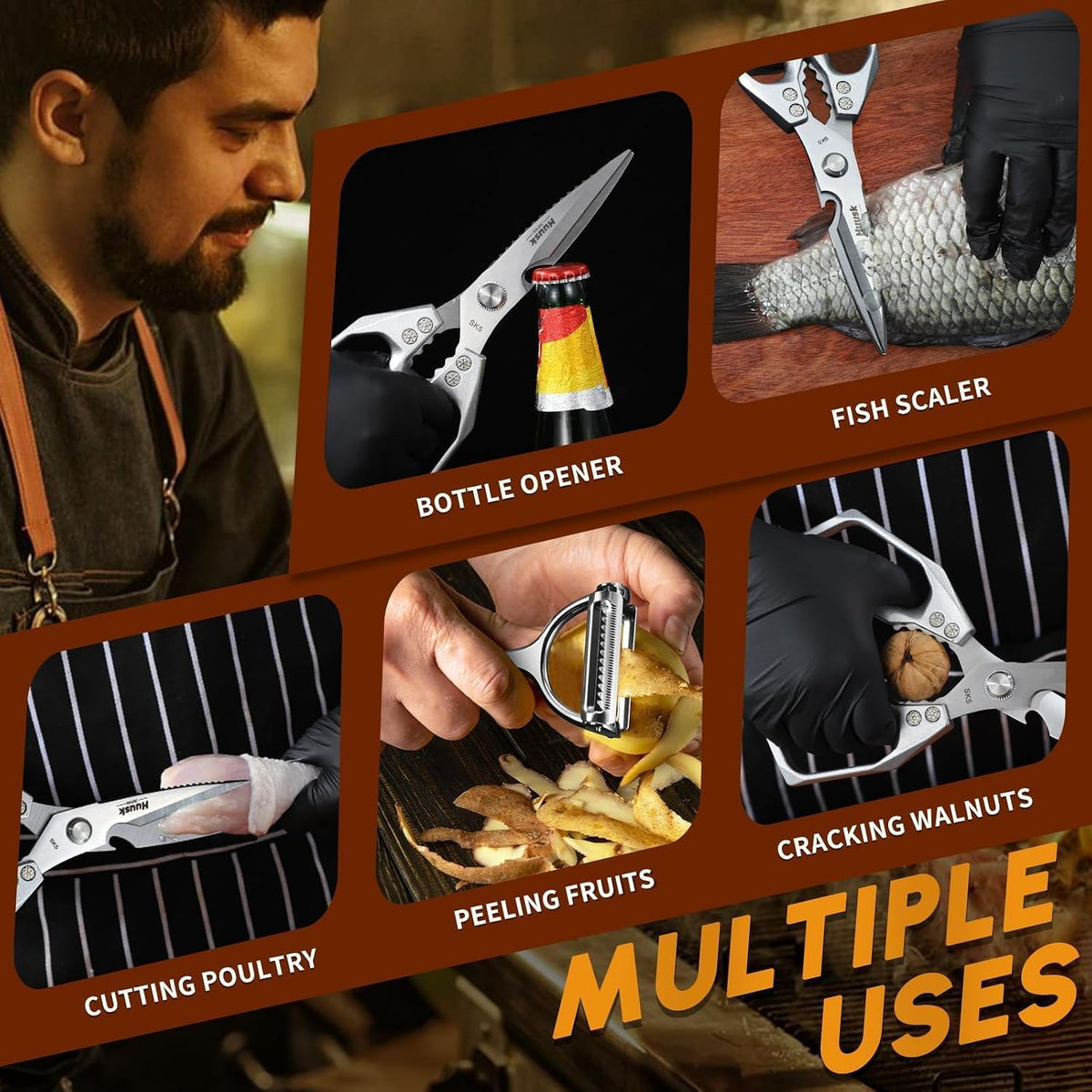 Huusk Kitchen Scissors for Food - Multifunction Kitchen Shears All Purpose