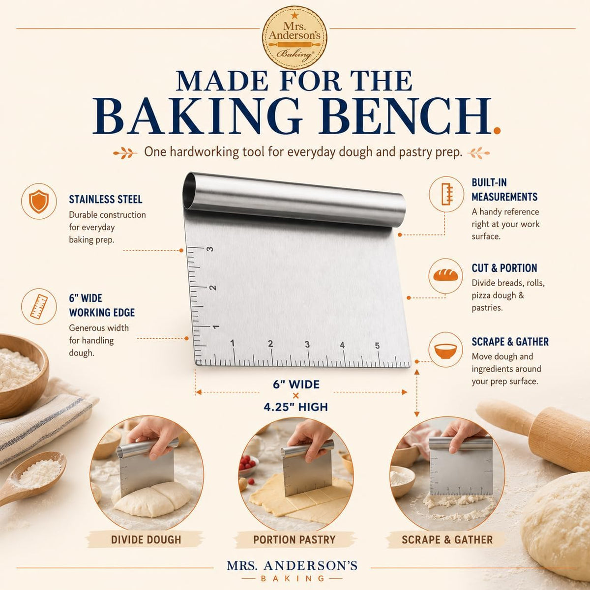 Dough Whisk, Single-Loop, 12 Inch, 18/8 Stainless Steel, For Gently Mixing Doughs, Batters, And Bread Mixes