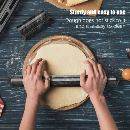 Marble Rolling Pin with Stand, 15.7" Black Stone French Heavy Polished Non Stick Cookie Pizza Pastry Dough Baker Roller for Kitchen Baking