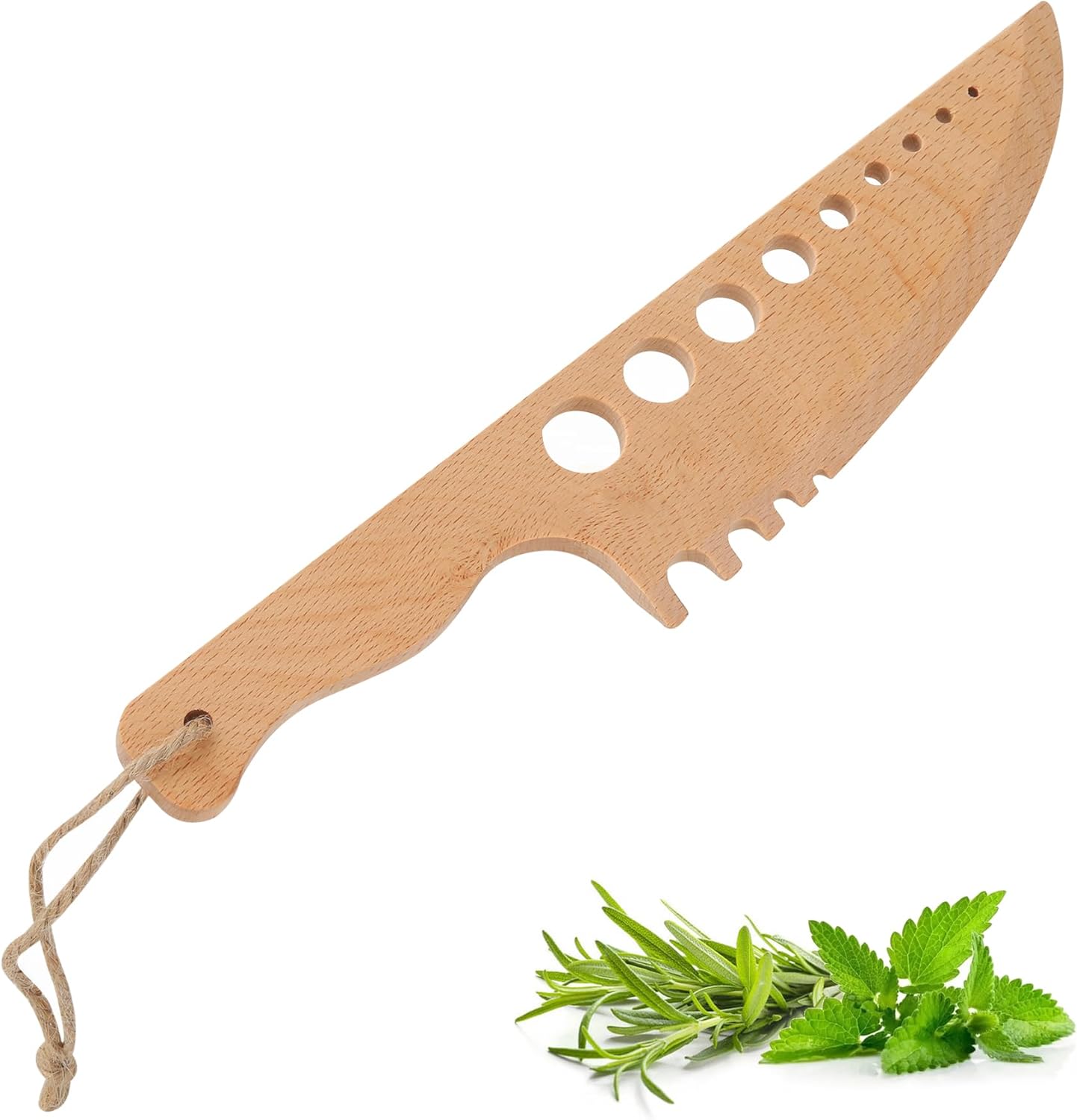 Wood Herb Stripper Scraper Handmade Wooden Knife Herb Stripper Knife Kitchen Leaf Stripping Separator Tool Loose Leaf Kale Razor Herb Peeler Remover Chef Gifts Kitchen Gadgets