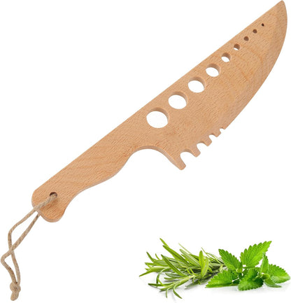 Wood Herb Stripper Scraper Handmade Wooden Knife Herb Stripper Knife Kitchen Leaf Stripping Separator Tool Loose Leaf Kale Razor Herb Peeler Remover Chef Gifts Kitchen Gadgets
