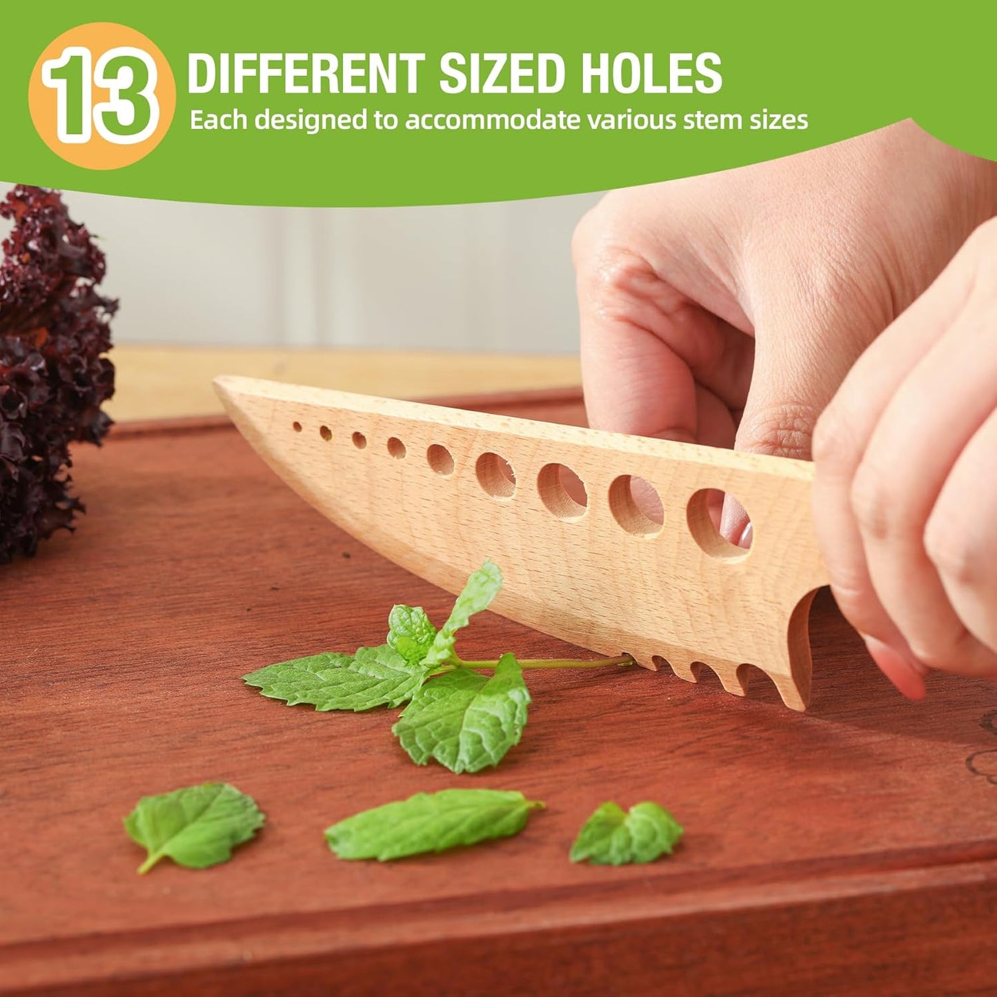 Wood Herb Stripper Scraper Handmade Wooden Knife Herb Stripper Knife Kitchen Leaf Stripping Separator Tool Loose Leaf Kale Razor Herb Peeler Remover Chef Gifts Kitchen Gadgets