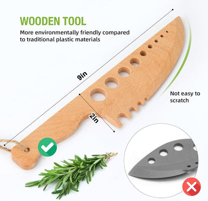 Wood Herb Stripper Scraper Handmade Wooden Knife Herb Stripper Knife Kitchen Leaf Stripping Separator Tool Loose Leaf Kale Razor Herb Peeler Remover Chef Gifts Kitchen Gadgets
