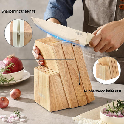 Stainless Steel Knife Set, Knife Block Sets with Built-in Sharpener,15-Piece Block Set with Block and Ergonomic Handles