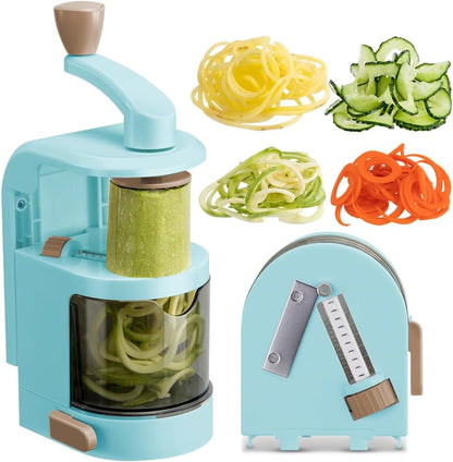 Vegetable Spiralizer 4-IN-1 Rotating Blade Veggie Spiralizer Zucchini Noodle Maker with Strong Suction Cup Spiral Vegetable Cutter Slicer - White