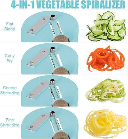Vegetable Spiralizer 4-IN-1 Rotating Blade Veggie Spiralizer Zucchini Noodle Maker with Strong Suction Cup Spiral Vegetable Cutter Slicer - White