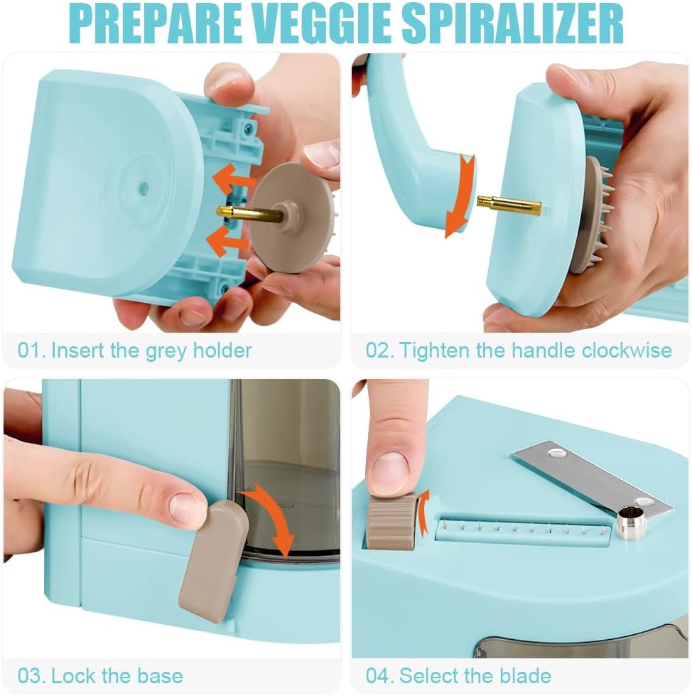 Vegetable Spiralizer 4-IN-1 Rotating Blade Veggie Spiralizer Zucchini Noodle Maker with Strong Suction Cup Spiral Vegetable Cutter Slicer - White