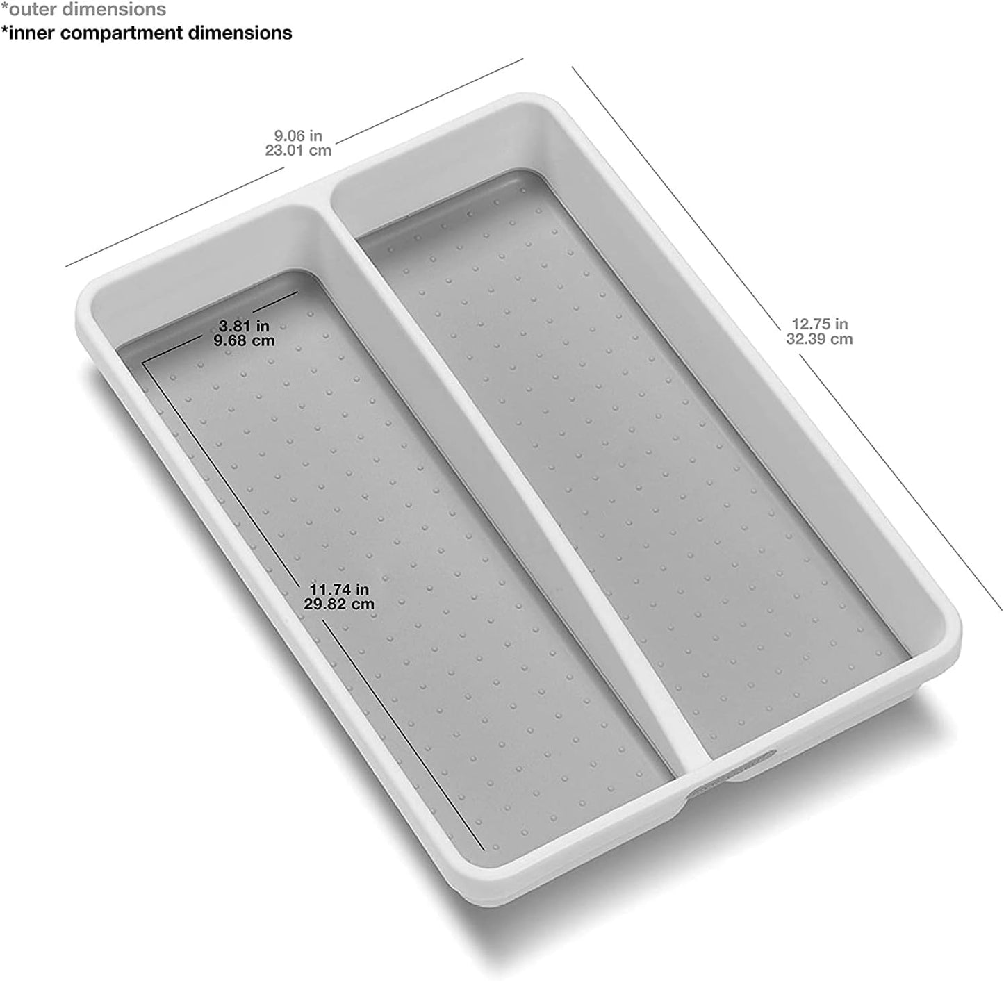 Premium Small Utensil Tray, Deep Storage for Ladles, Whisks & Serving Tools, Non Slip Lining, for Drawers & Home Organization, White