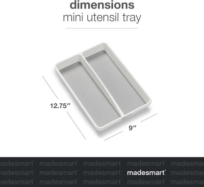Premium Small Utensil Tray, Deep Storage for Ladles, Whisks & Serving Tools, Non Slip Lining, for Drawers & Home Organization, White