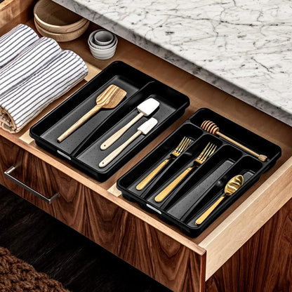 Premium Small Utensil Tray, Deep Storage for Ladles, Whisks & Serving Tools, Non Slip Lining, for Drawers & Home Organization, White