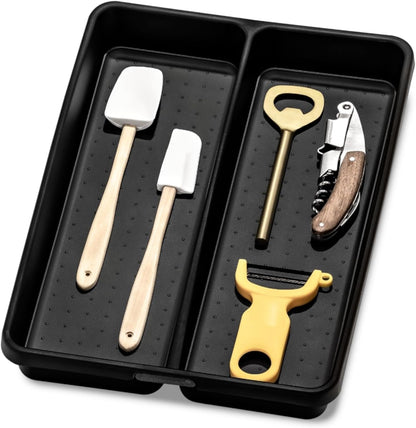 Premium Small Utensil Tray, Deep Storage for Ladles, Whisks & Serving Tools, Non Slip Lining, for Drawers & Home Organization, White