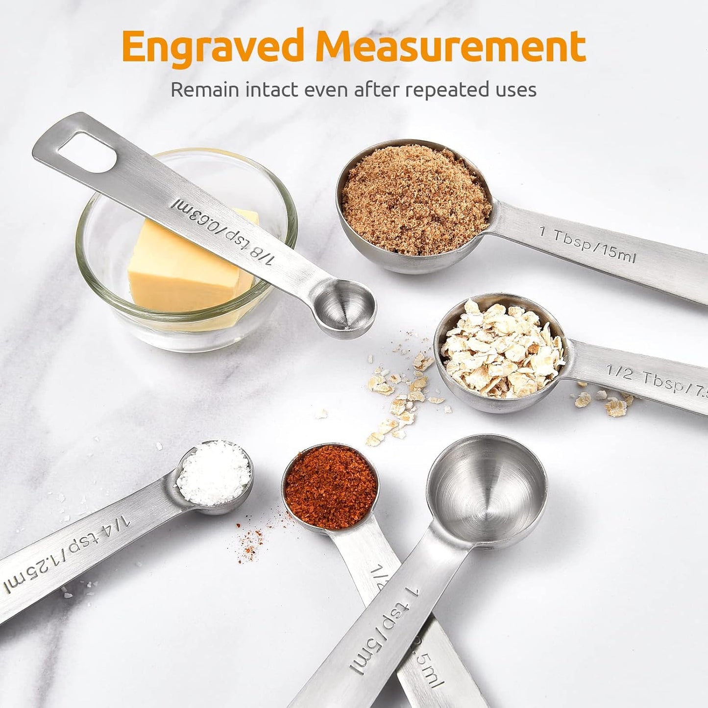 Measuring Spoons: 18/8 Stainless Steel Measuring Spoons Set of 9 Piece: 1/16 TSP, 1/8 TSP, 1/4 TSP, 1/3 TSP, 1/2 TSP, 3/4 TSP, 1 TSP, 1/2 tbsp & 1 tbsp Dry and Liquid Ingredients