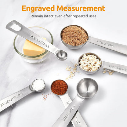 Measuring Spoons: 18/8 Stainless Steel Measuring Spoons Set of 9 Piece: 1/16 TSP, 1/8 TSP, 1/4 TSP, 1/3 TSP, 1/2 TSP, 3/4 TSP, 1 TSP, 1/2 tbsp & 1 tbsp Dry and Liquid Ingredients