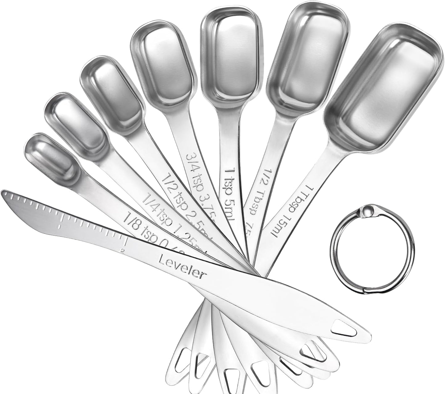 Measuring Spoons: 18/8 Stainless Steel Measuring Spoons Set of 9 Piece: 1/16 TSP, 1/8 TSP, 1/4 TSP, 1/3 TSP, 1/2 TSP, 3/4 TSP, 1 TSP, 1/2 tbsp & 1 tbsp Dry and Liquid Ingredients