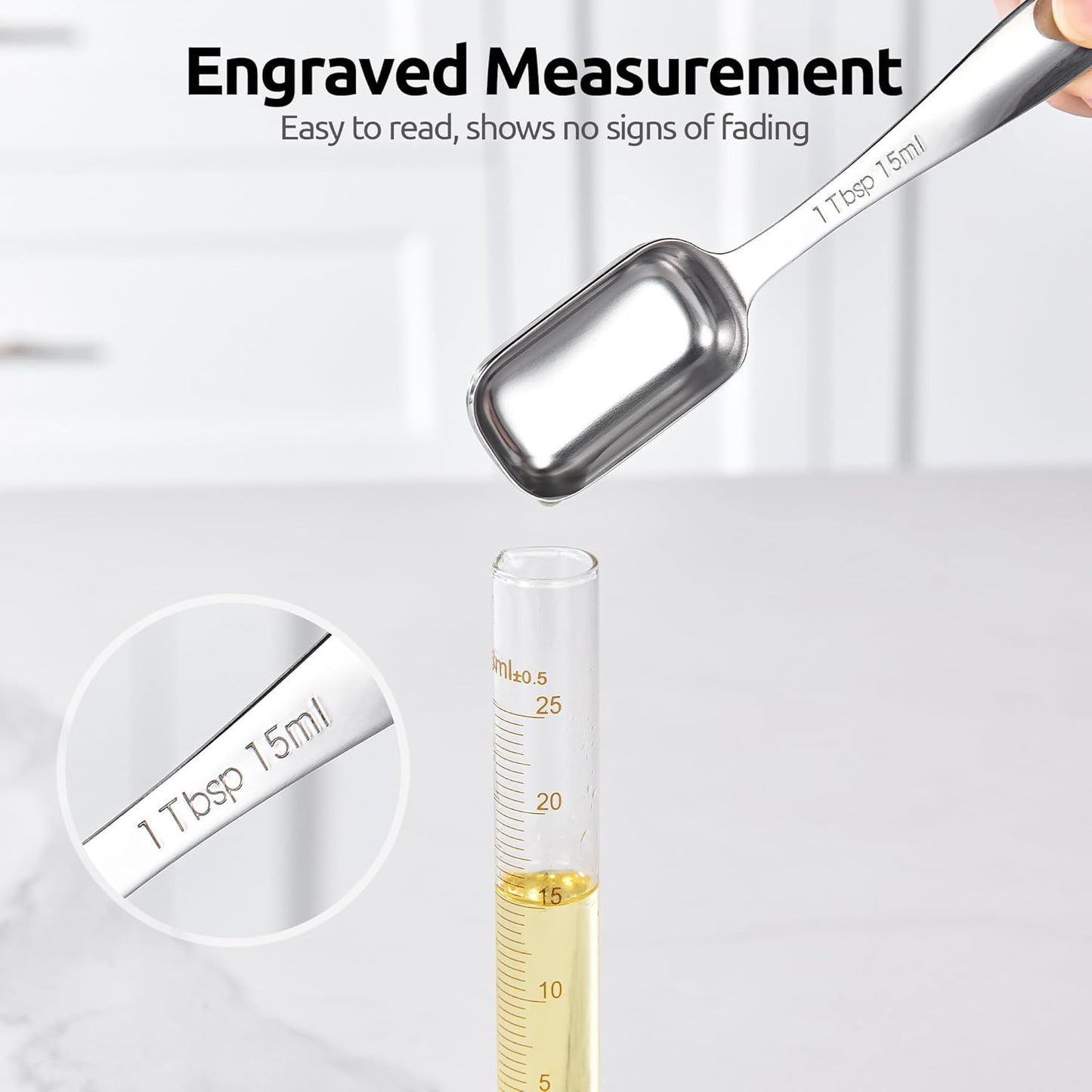 Measuring Spoons: 18/8 Stainless Steel Measuring Spoons Set of 9 Piece: 1/16 TSP, 1/8 TSP, 1/4 TSP, 1/3 TSP, 1/2 TSP, 3/4 TSP, 1 TSP, 1/2 tbsp & 1 tbsp Dry and Liquid Ingredients