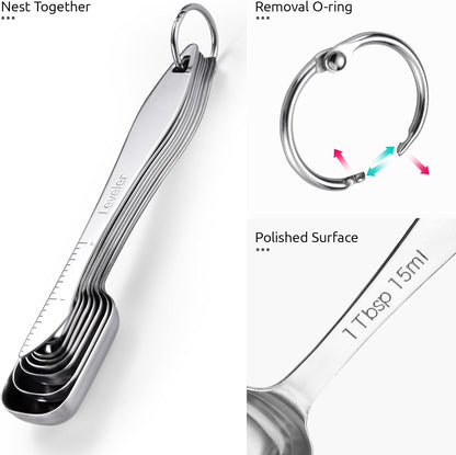 Measuring Spoons: 18/8 Stainless Steel Measuring Spoons Set of 9 Piece: 1/16 TSP, 1/8 TSP, 1/4 TSP, 1/3 TSP, 1/2 TSP, 3/4 TSP, 1 TSP, 1/2 tbsp & 1 tbsp Dry and Liquid Ingredients
