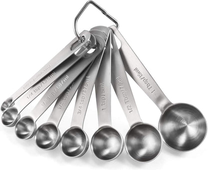 Measuring Spoons: 18/8 Stainless Steel Measuring Spoons Set of 9 Piece: 1/16 TSP, 1/8 TSP, 1/4 TSP, 1/3 TSP, 1/2 TSP, 3/4 TSP, 1 TSP, 1/2 tbsp & 1 tbsp Dry and Liquid Ingredients