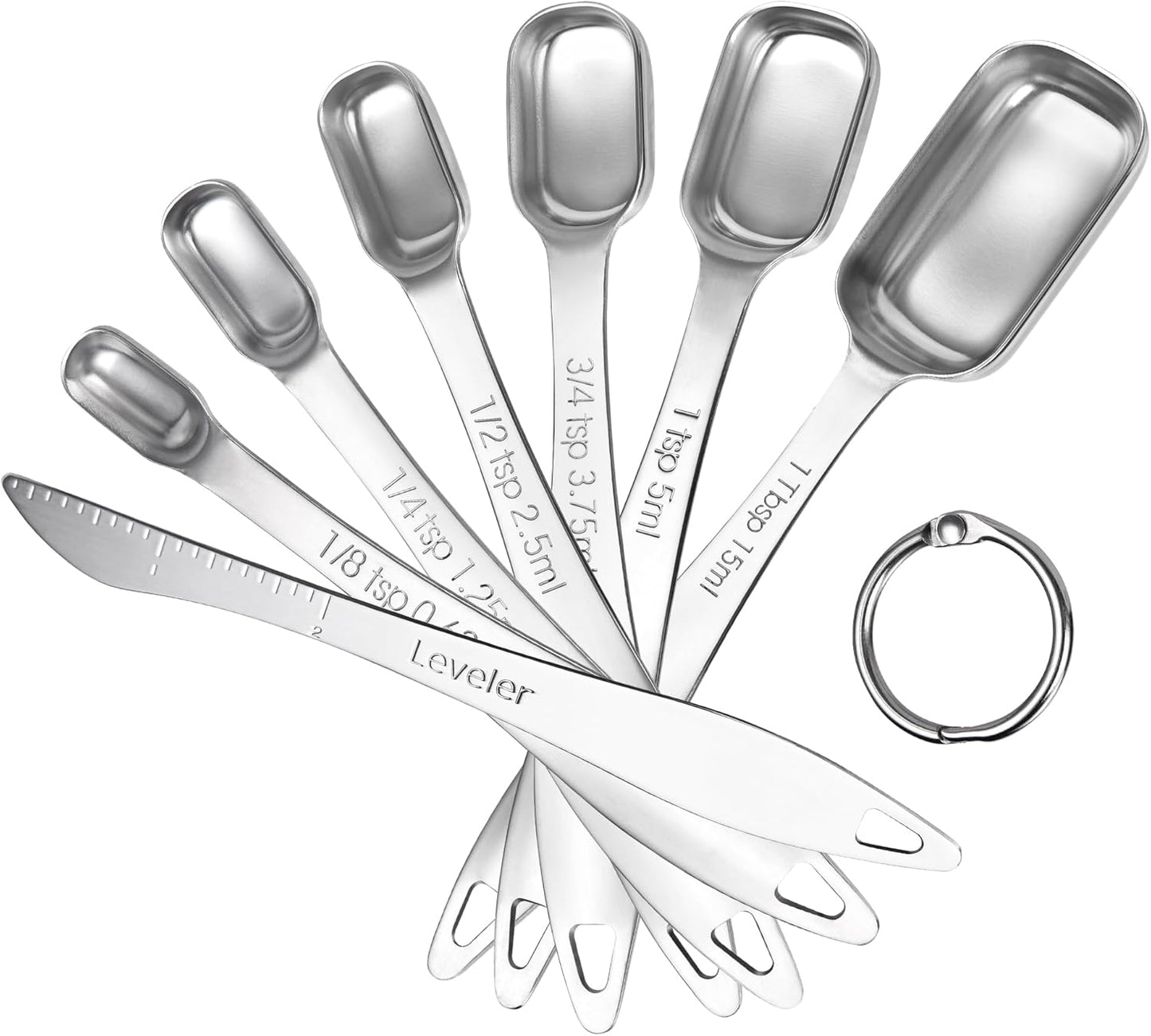 Measuring Spoons: 18/8 Stainless Steel Measuring Spoons Set of 9 Piece: 1/16 TSP, 1/8 TSP, 1/4 TSP, 1/3 TSP, 1/2 TSP, 3/4 TSP, 1 TSP, 1/2 tbsp & 1 tbsp Dry and Liquid Ingredients
