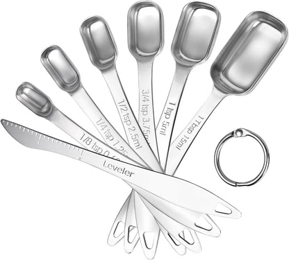 Measuring Spoons: 18/8 Stainless Steel Measuring Spoons Set of 9 Piece: 1/16 TSP, 1/8 TSP, 1/4 TSP, 1/3 TSP, 1/2 TSP, 3/4 TSP, 1 TSP, 1/2 tbsp & 1 tbsp Dry and Liquid Ingredients