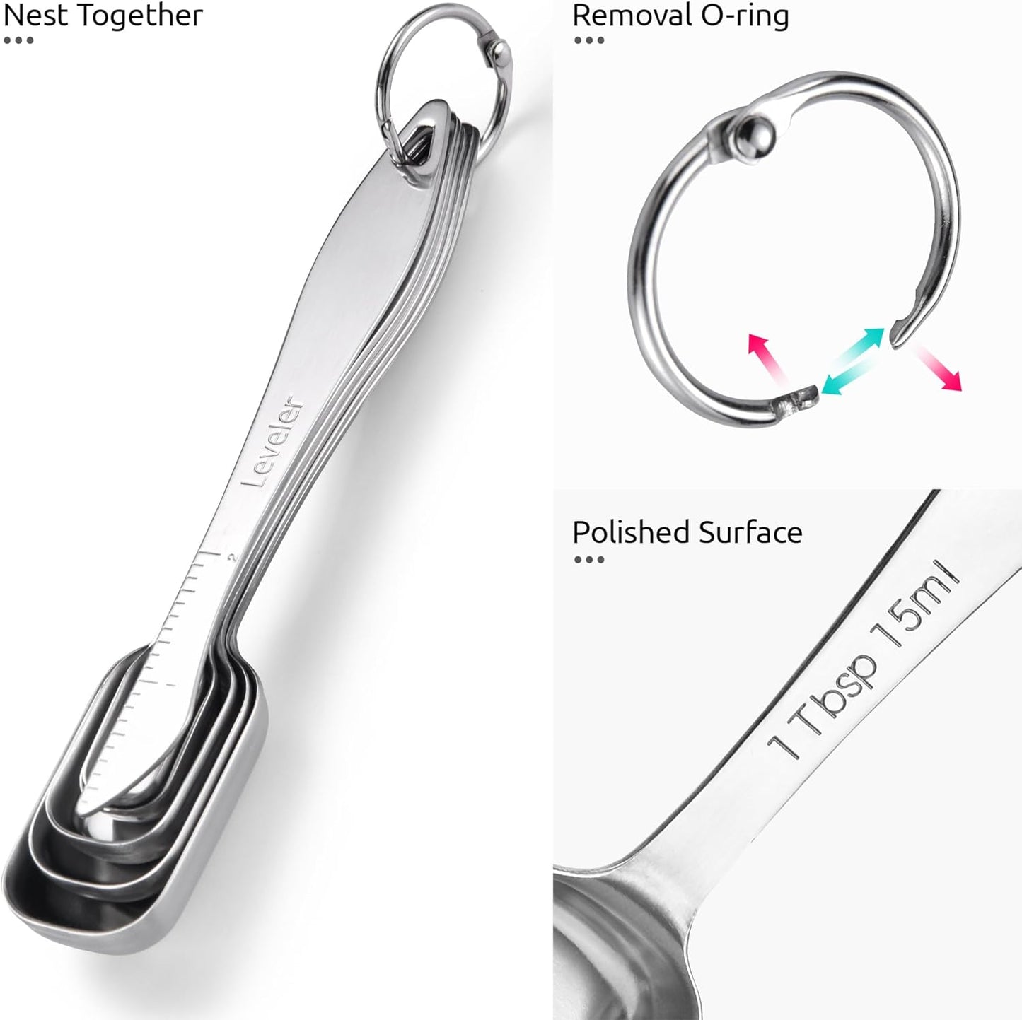 Measuring Spoons: 18/8 Stainless Steel Measuring Spoons Set of 9 Piece: 1/16 TSP, 1/8 TSP, 1/4 TSP, 1/3 TSP, 1/2 TSP, 3/4 TSP, 1 TSP, 1/2 tbsp & 1 tbsp Dry and Liquid Ingredients