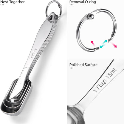 Measuring Spoons: 18/8 Stainless Steel Measuring Spoons Set of 9 Piece: 1/16 TSP, 1/8 TSP, 1/4 TSP, 1/3 TSP, 1/2 TSP, 3/4 TSP, 1 TSP, 1/2 tbsp & 1 tbsp Dry and Liquid Ingredients