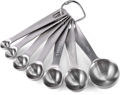 Measuring Spoons: 18/8 Stainless Steel Measuring Spoons Set of 9 Piece: 1/16 TSP, 1/8 TSP, 1/4 TSP, 1/3 TSP, 1/2 TSP, 3/4 TSP, 1 TSP, 1/2 tbsp & 1 tbsp Dry and Liquid Ingredients