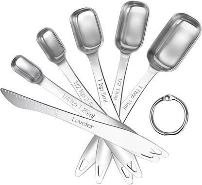 Measuring Spoons: 18/8 Stainless Steel Measuring Spoons Set of 9 Piece: 1/16 TSP, 1/8 TSP, 1/4 TSP, 1/3 TSP, 1/2 TSP, 3/4 TSP, 1 TSP, 1/2 tbsp & 1 tbsp Dry and Liquid Ingredients