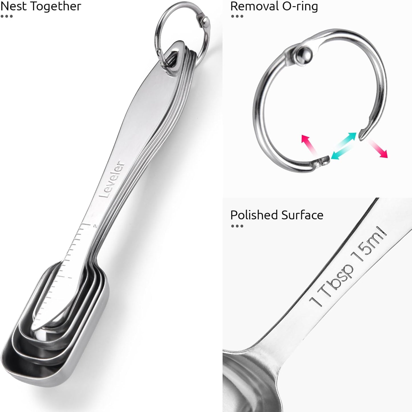 Measuring Spoons: 18/8 Stainless Steel Measuring Spoons Set of 9 Piece: 1/16 TSP, 1/8 TSP, 1/4 TSP, 1/3 TSP, 1/2 TSP, 3/4 TSP, 1 TSP, 1/2 tbsp & 1 tbsp Dry and Liquid Ingredients