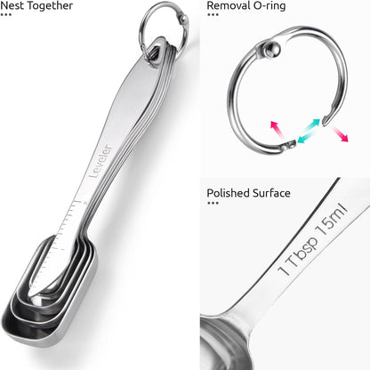 Measuring Spoons: 18/8 Stainless Steel Measuring Spoons Set of 9 Piece: 1/16 TSP, 1/8 TSP, 1/4 TSP, 1/3 TSP, 1/2 TSP, 3/4 TSP, 1 TSP, 1/2 tbsp & 1 tbsp Dry and Liquid Ingredients