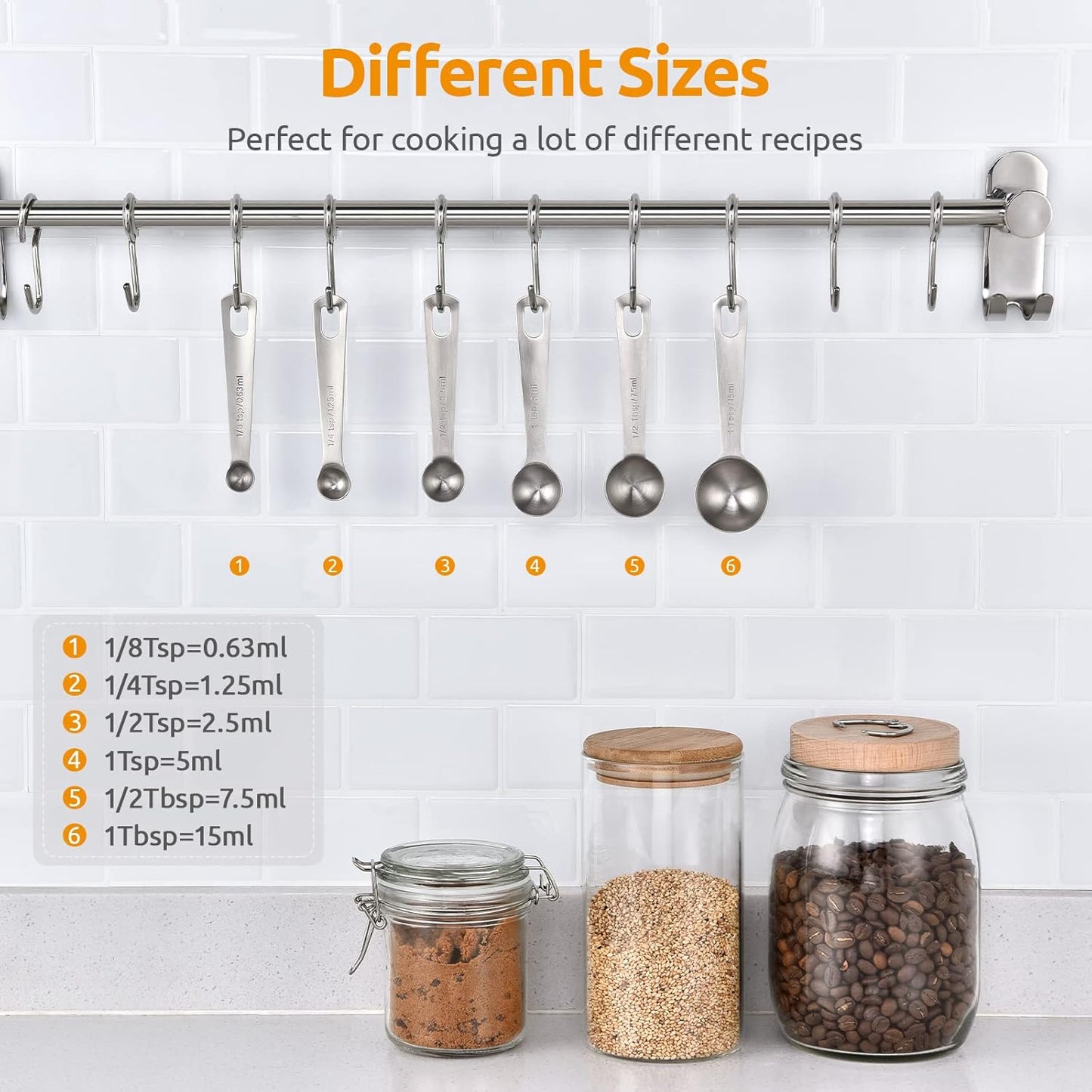 Measuring Spoons: 18/8 Stainless Steel Measuring Spoons Set of 9 Piece: 1/16 TSP, 1/8 TSP, 1/4 TSP, 1/3 TSP, 1/2 TSP, 3/4 TSP, 1 TSP, 1/2 tbsp & 1 tbsp Dry and Liquid Ingredients