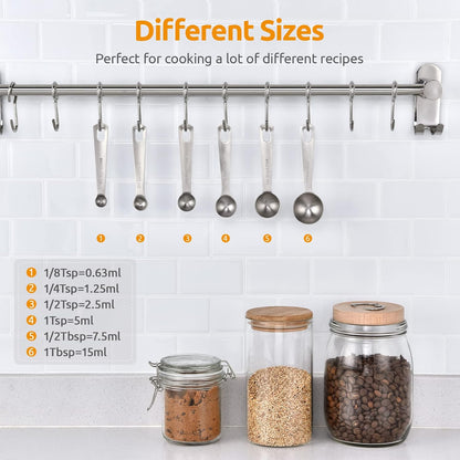 Measuring Spoons: 18/8 Stainless Steel Measuring Spoons Set of 9 Piece: 1/16 TSP, 1/8 TSP, 1/4 TSP, 1/3 TSP, 1/2 TSP, 3/4 TSP, 1 TSP, 1/2 tbsp & 1 tbsp Dry and Liquid Ingredients