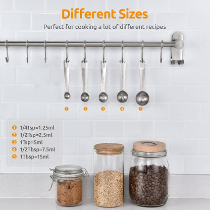 Measuring Spoons: 18/8 Stainless Steel Measuring Spoons Set of 9 Piece: 1/16 TSP, 1/8 TSP, 1/4 TSP, 1/3 TSP, 1/2 TSP, 3/4 TSP, 1 TSP, 1/2 tbsp & 1 tbsp Dry and Liquid Ingredients