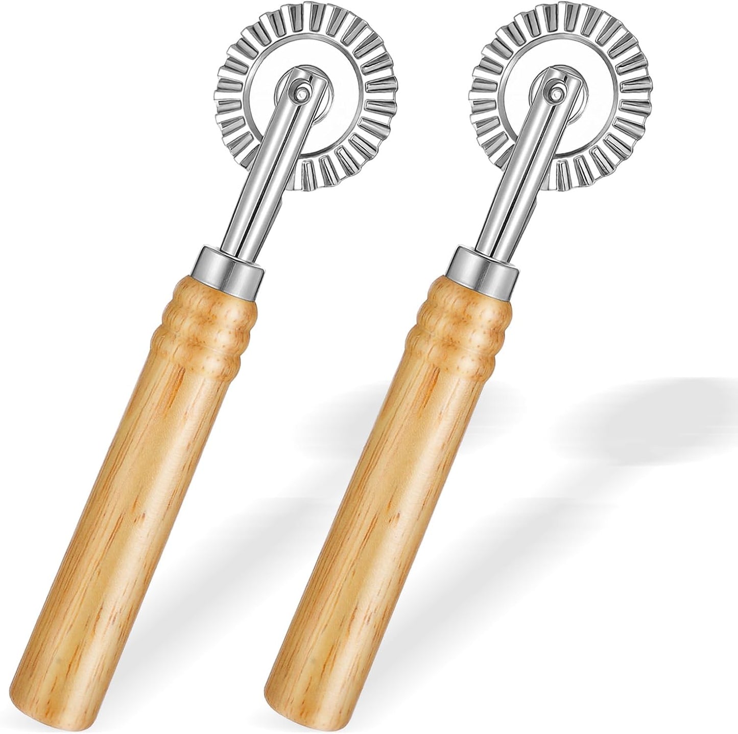 2 PCS Pasta Cutter Wheel, Pastry and Pasta Cutter Wheel Pastry Ravioli Wheel Cutter With Long Wooden Handle for Ravioli Pasta Dumplings Lasagna Pierogi