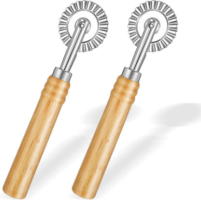 2 PCS Pasta Cutter Wheel, Pastry and Pasta Cutter Wheel Pastry Ravioli Wheel Cutter With Long Wooden Handle for Ravioli Pasta Dumplings Lasagna Pierogi