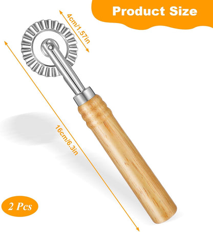 2 PCS Pasta Cutter Wheel, Pastry and Pasta Cutter Wheel Pastry Ravioli Wheel Cutter With Long Wooden Handle for Ravioli Pasta Dumplings Lasagna Pierogi