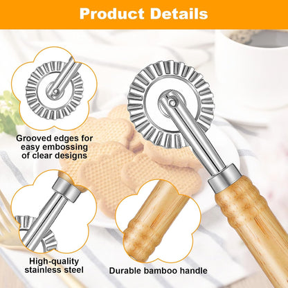2 PCS Pasta Cutter Wheel, Pastry and Pasta Cutter Wheel Pastry Ravioli Wheel Cutter With Long Wooden Handle for Ravioli Pasta Dumplings Lasagna Pierogi