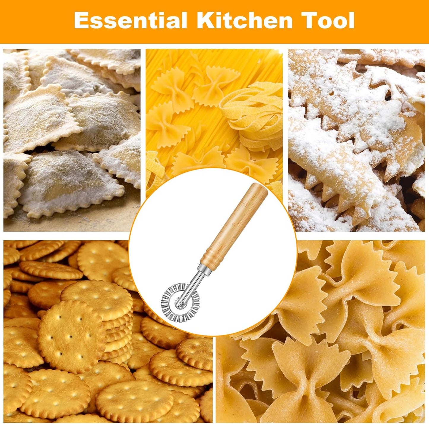 2 PCS Pasta Cutter Wheel, Pastry and Pasta Cutter Wheel Pastry Ravioli Wheel Cutter With Long Wooden Handle for Ravioli Pasta Dumplings Lasagna Pierogi