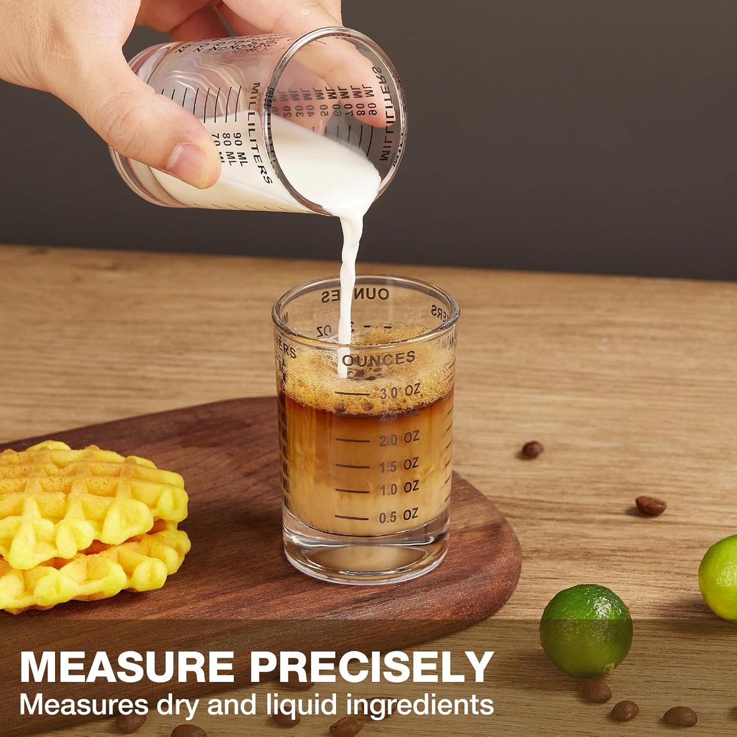 2 Pack Shot Glass Measuring Cup, 3 Ounce Heavy Base Jigger, Espresso Shot Glass, Liquid Glass Cup, Round Shot Glasses, Small Glass Shot Cups for Vodka, Whiskey, Tequila, Espresso, Liquor