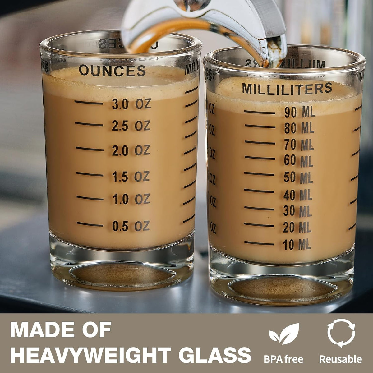 2 Pack Shot Glass Measuring Cup, 3 Ounce Heavy Base Jigger, Espresso Shot Glass, Liquid Glass Cup, Round Shot Glasses, Small Glass Shot Cups for Vodka, Whiskey, Tequila, Espresso, Liquor