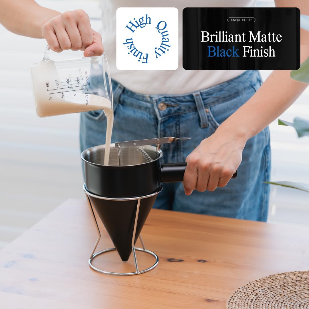 Pancake Batter Dispenser (Black) - 40oz Batter Dispenser - Pancake Maker and Versatile Kitchen Tool - Durable Stainless Steel Funnel Design - Stainless Steel Pancake Batter Dispenser by Newlie