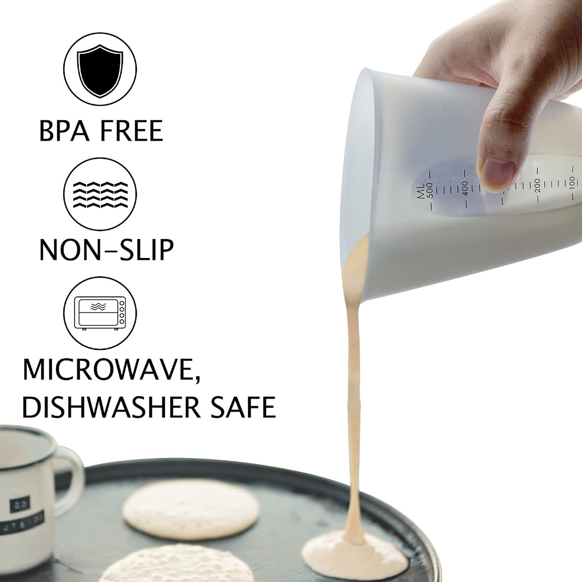Silicone Measuring Cups, Blender, Liquid, Paint and Resin Mixing (16oz & 8oz), Squeeze, Pour Mixing Coffee, Making Cake, Cookies Baking, BPA Free. For Molds, Jewelry Making, Waxing, Easy to Clean